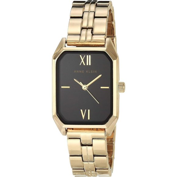 Women's Black Dial & Gold-Tone Adjustable link Bracelet Watch